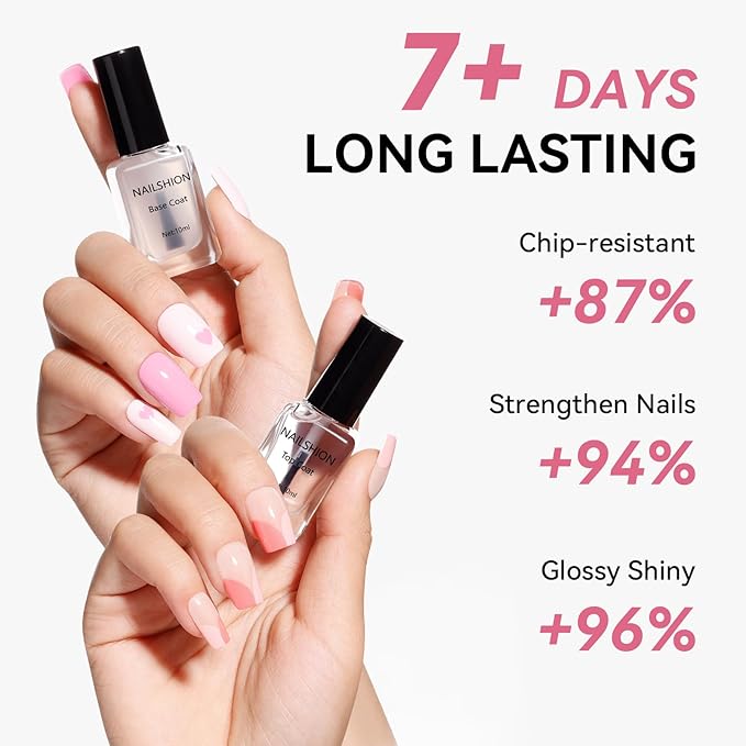 Base Coat and Top Coat, Clear Regular Nail Polish, Rich in VE Calcium Quick Air Dry Nail Strengthening Non Gel, 2Pcs Vegan Base Chip Resistant High Shine Long-lasting Nail Art Gift Set