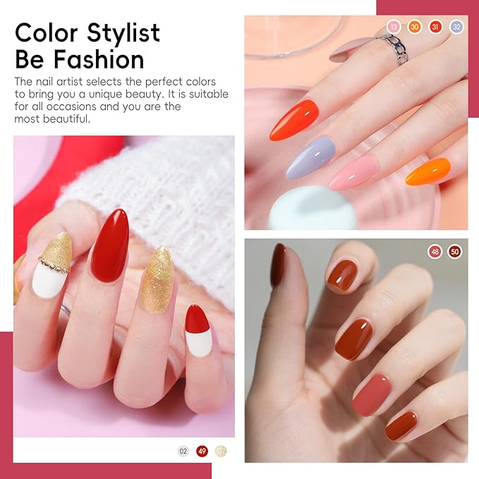 COSCELIA 40pcs Gel Nail Polish Set, 35 Colors Nail Gel polish with 5 Bottles Base and Top Coat White Brown Black Nude Red Orange Winter Spring Colors Nail Art Valentines Day Gifts for Women Girls