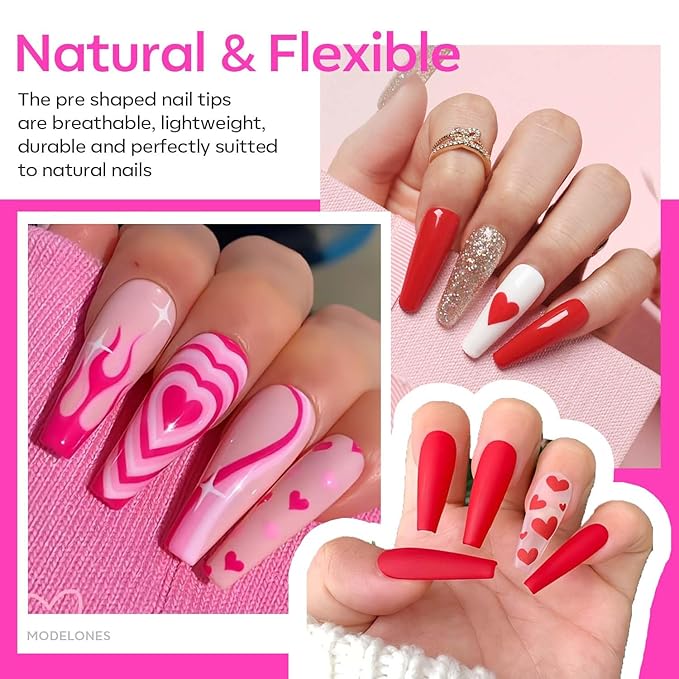 modelones X Nail Gel Kit, Fake Nails Long Coffin, 9-in-One Glue Prep Dehydrator & Portable Mini U V Light Acrylic Clipper, 500Pcs Coffin Tips for Extension Kit DIY Salon Home Gifts for Women