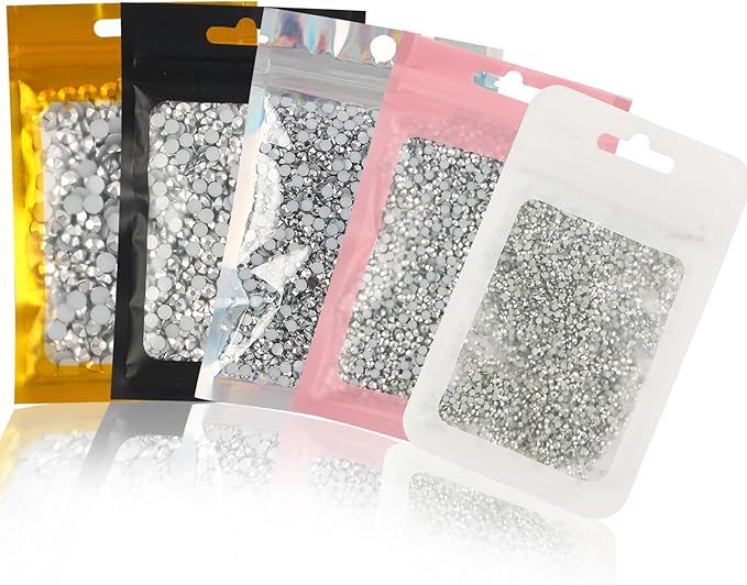 2mm 3mm 4mm 5mm 6mm 5 Packs Silver Color Resin Rhinestone,Flat Back Jelly AB Resin Rhinestones Loose Bling Glitter Diamond Stone for Nails, Tumblers, Mugs, Bottles, Craft Decoration