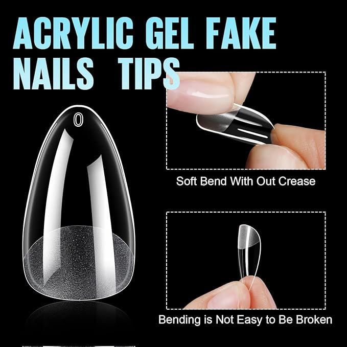 TOMICCA Medium Almond Nail Tips, 192Pcs 12 Sizes Acrylic Pre Buffed Medium Almond False Tips, Full Cover Half Matte Nails for Nail Art Extension Press on Nails