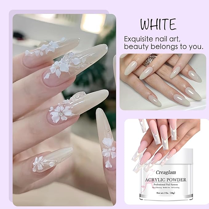 Cover Acrylic Powder for Nail: 3 Pcs Super Acrylic Nail Powder Polymer for Carving Nails - 28g Clear White Nude Professional Colored Acrylic Powder Kit - 3D French Nail Manicure Extension