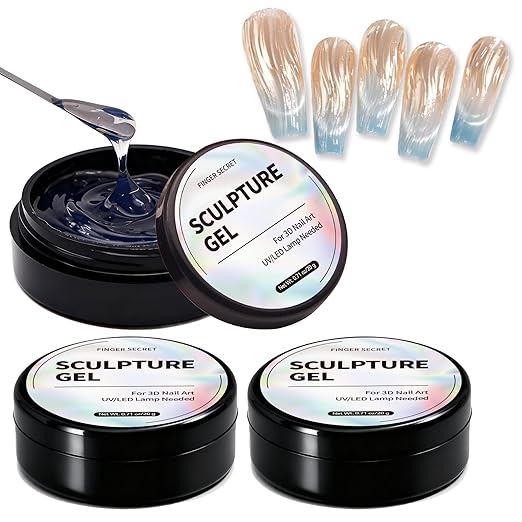 [3 Pack] 20g Nail Art Glue Gel – Crystal Clear Rhinestone Adhesive & 3D Sculpting Gel for Nail Charms, Decorations & Chrome Powder Effects – Strong Hold, Professional UV/LED Cure Formula (60g Total)