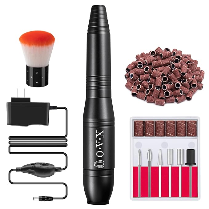 Professional Manicure Pedicure Set - Electric Nail File Kit with Portable Nail Drill Machine, Polishing Shape Tools for Acrylic Gel Nails, Includes Nail Drill Bits, Sanding Bands and Brush (Black)