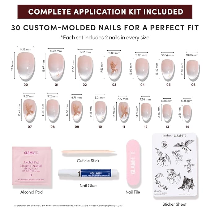Glamnetic Press On Nails x Harry Potter™ - Rowena Ravenclaw™ | Short Oval Fake Nails with Velvet Gradient Tips & Rose Gold Graphic, Salon Quality Officially Licensed | 15 Sizes - 30 Nail Kit with Glue