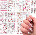 Valentines Nail Stickers Pink Cat Nail Art Stickers 3D Cat Self-Adhesive Nail Design Supply Heart Lover Romantic Cartoon Nail Decals for Women Girls DIY Manicure Decoration