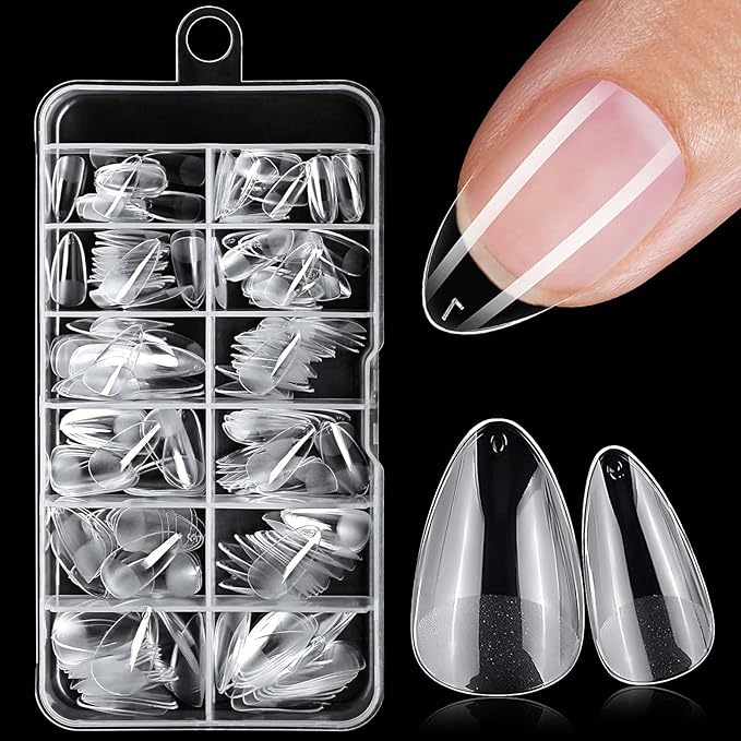 240pc Almond Gel Nail Tips Short Fake Nails Clear Press ons Nail, Extra Short Almond Nails Tips Acrylic Nails Extension Soft Gel Nails Tip Full Cover XS False Nail Clear Artficial Fingernails