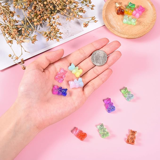FASHEWELRY 20Pcs Nail Art Charms Kawaii Bear Nail Charms Colorful Bear Charms Bead for Nail Art Decorations, 18x11x8mm