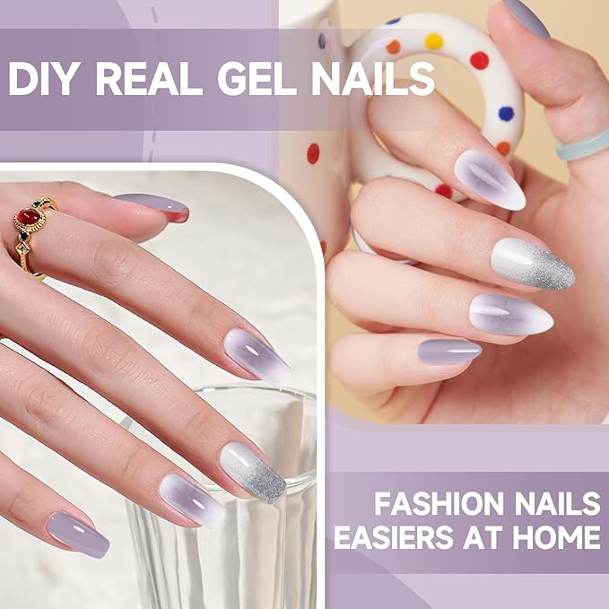 Semi Cured Gel Nail Strips - 28pcs Gel Nail Stickers Wraps(Purple), Nail Polish Stickers UV Light Lamp Requried, Easy to Apply