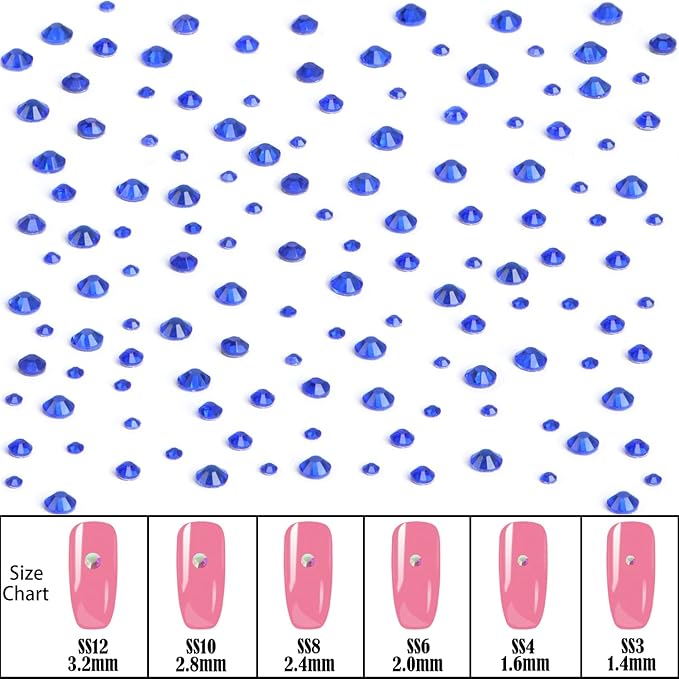 NCB Hotfix Iron on 8000pcs Crystal Rhinestones Round Gem for Crafts Decoration DIY Jewelry Making with a Picking Pen (Sapphire, 6Sizes SS3-SS12)