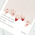 24 Pcs Press On Nails, Red Star & Red Tip Design, Almond Shape Fake Nails with Glue,Easy Application Manicure Set for Work, Party & Daily Use, Perfect for Women and Students