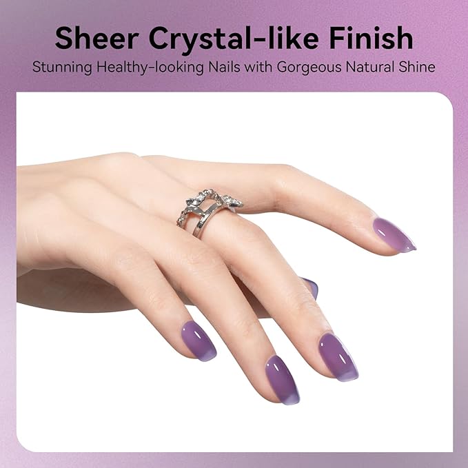 MEGIOR Crystal Purple Jelly Gel Nail Polish 0.5 Fl Oz Neutral Transparent Purple Colors Soak Off UV LED Lamp Light Cure Gel Polish Kit for Salon and Nail Art Starter Manicure DIY at Home