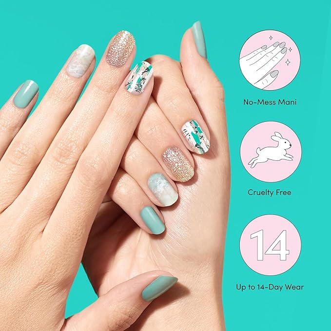 Dashing Diva Gloss Nail Strips - Desert Quartz - UV Free, Chip Resistant, Long Lasting Gel Stickers - Contains 32 Wraps, 1 Prep Pad, 1 File