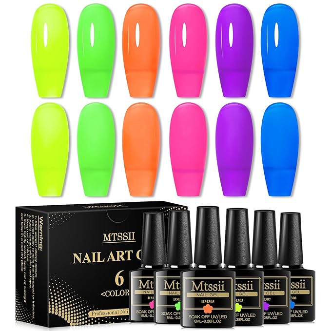 MTSSII Jelly Gel Nail Polish Translucent Neon Nail Polish Hot Pink Blue Purple Rainbow Neon Yellow Green Orange Gel Polish See Through Nail Trend Soak Off UV LED Nail Art Manicure Kit
