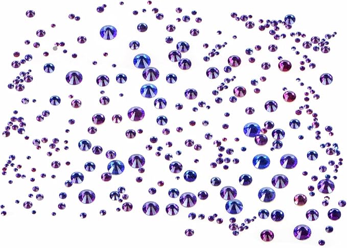 Bymitel 5000 Pieces 6 Mixed Sizes Glue Fix on Glass Rhinestones Round Crystal Gems Flatback for DIY Jewelry Making with one Picking Pen(6-Sizes 5000PCS, Purple Velvet)