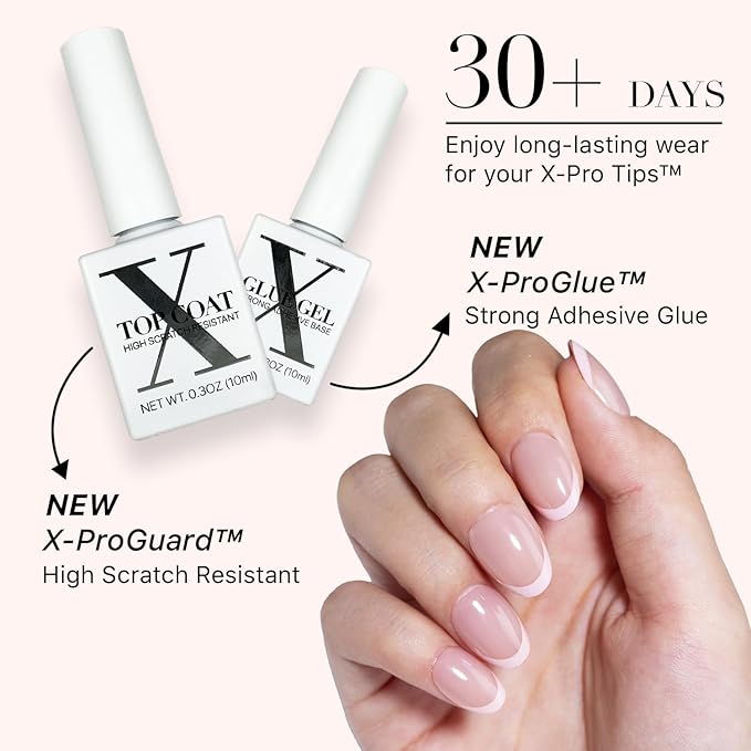 SXC Cosmetics French Tip Press On Nails - Skin Tone Nude and Color Series, XS Almond X-Pro Tips Starter Kit ST118KIT