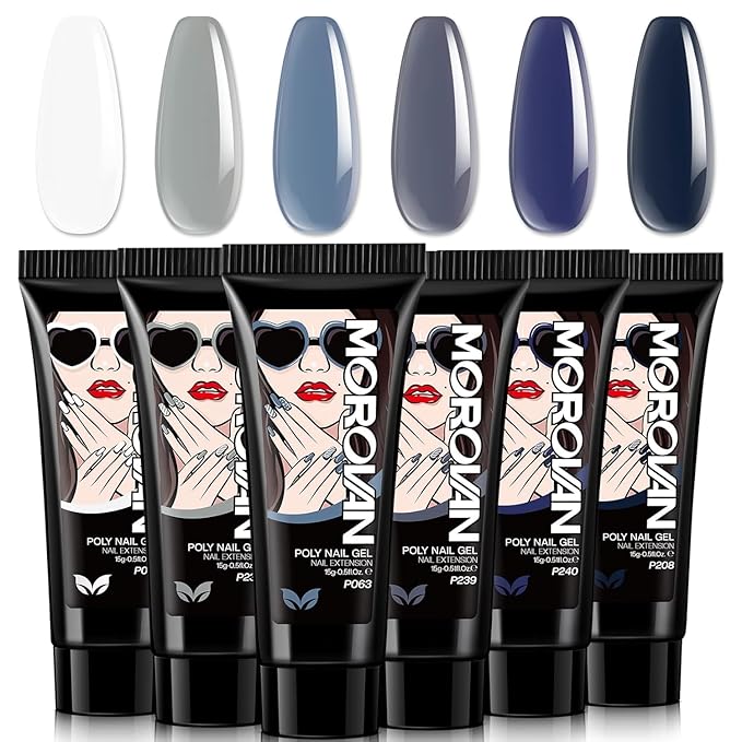 Morovan Poly Gel Nail Kit Starter Set – 6 Vibrant Colors DIY Salon Extensions Gel for Beginners – Professional Poly Nail Art Kit