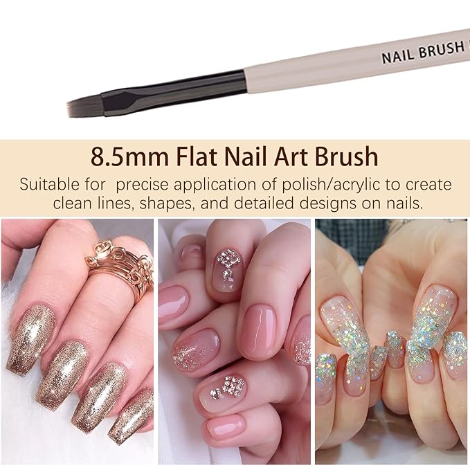 Flat Nail Clean Up Brush, Cleaning Polish Mistake On The Cuticles, Acetone Manicure Brush for Builder Gel | French Tips | Salon & Home Use | Nail Artists & DIY Enthusiasts