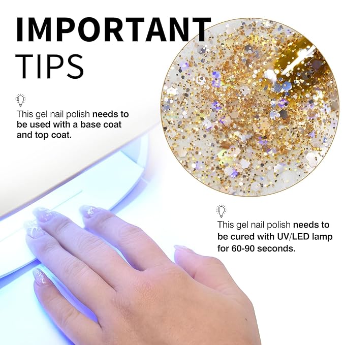 CANNI Gel Polish Glitter Gel Nail Polish Set, 8 Colors Shiny Amber Silver Gold Rose Pink Stone Glitter Gel Polish U V LED Soak Off Manicure Kit Gift for Women Girls