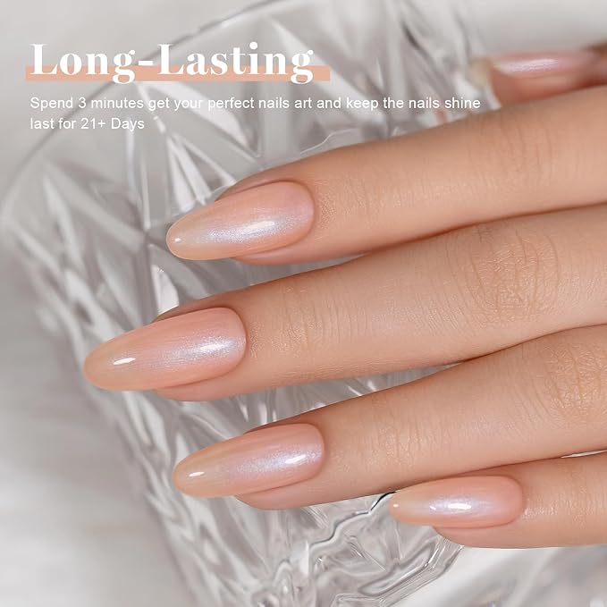 RARJSM Nude Pink Gel Nail Polish with White Silver Pearl Shell Glitter Clear Sheer White Shimmer Gel Polish 15ml UV LED Soak Off Transparent Skin Color Home Salon French Manicure Curing Requires