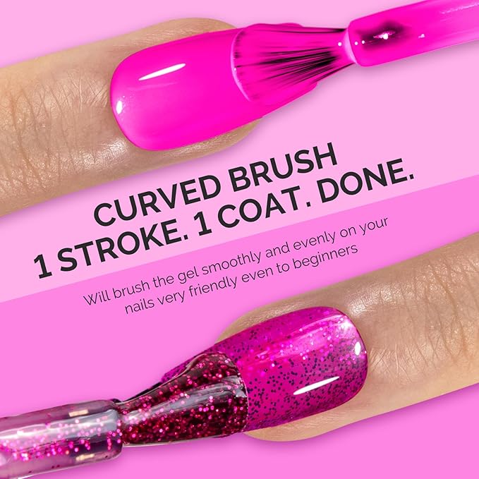 MelodySusie Thick Gel Nail Polish Set- 2 Pcs 15ML Hot Pink & Hot Pink Glitter Gel Polish Set Soak Off UV LED Christmas Gift for Women Nail Art Manicure Salon DIY Nail Design Decoration at Home