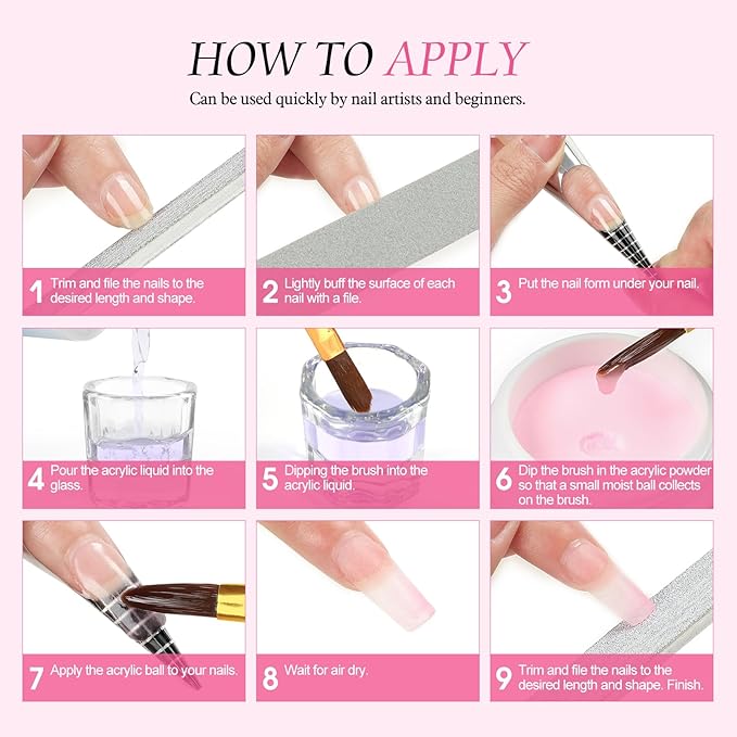 Acrylic Nail Kit for Beginners with Drill U V light, 3pc Acrylic Powder Clear/ Pink /White Set 12Pcs Glitter Powder 200Pcs Fake Tips Nail Starter Kit for Extensions DIY