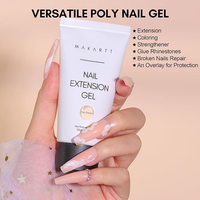 Makartt Poly Nail Gel Hema-Free 50ML Nude Nature Day-dream Classic Colored Gels Builder for Extension Strengthener Long-Lasting Easy to Use Supplies for Trendy Design Salon Home Manicure