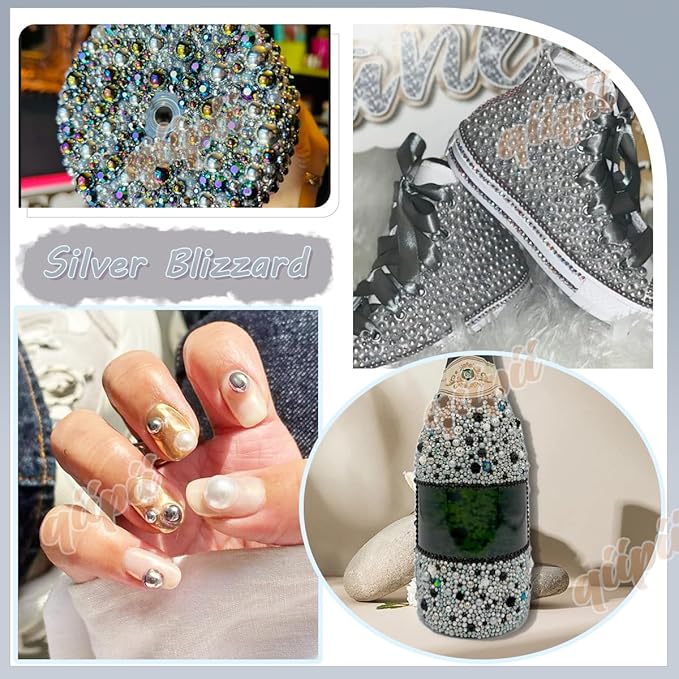 2 Styles Solid Light Gray+ Grey AB Flatback Pearls for Bedazzling Crafting 3-10mm Half Pearls Round Beads Gems Bedazzler Kit for Nails Face Eyes Makeup Tumblers Bottles DIY Crafts Shoes﻿ Phones