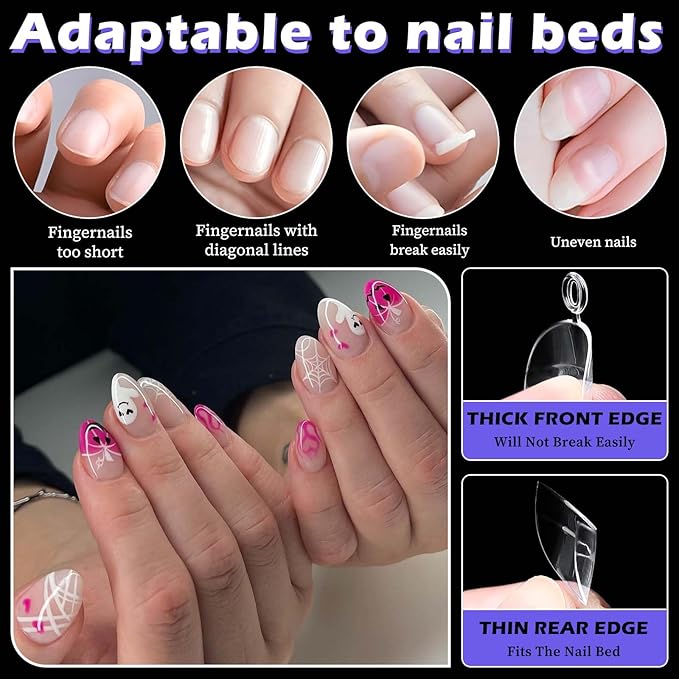 240pc French Oval Gel Nail Tips Short Fake Nails Clear Press ons Nail, Short Oval Nails Tips Acrylic Nails Extension Soft Gel Nails Tip Half Cover Round Almond False Nail Clear Artficial Fingernails