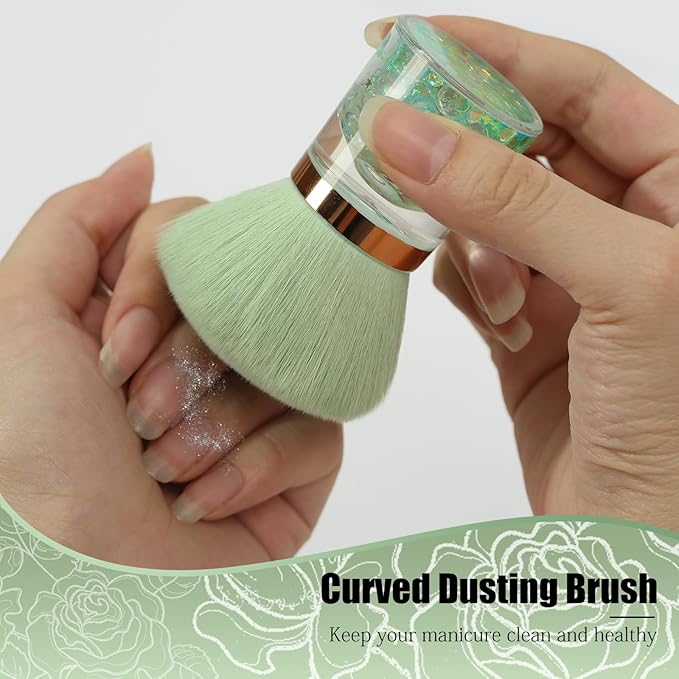 Nail Dust Brush for Arts, Powder Remover, Collector, Blush, Makeup Brushes, Acrylic Tools (Green-Round Head)