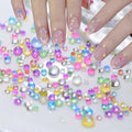 200Pcs Colorful Bubble Beads Mermaid Nail Art Charms Aurora Pearls Candy Caramel Stone Mix Nail Art Rhinestones Half-Round Flat Back Rhinestones for Nails Small Glass for Crafts Nail Art Accessories