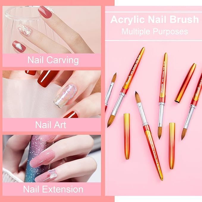 Acrylic Nail Brush Size 10, Kolinsky Nail Art Brushes for Powder Application, Sturdy Handle Oval Shaped Design Tools for Professional Manicure DIY