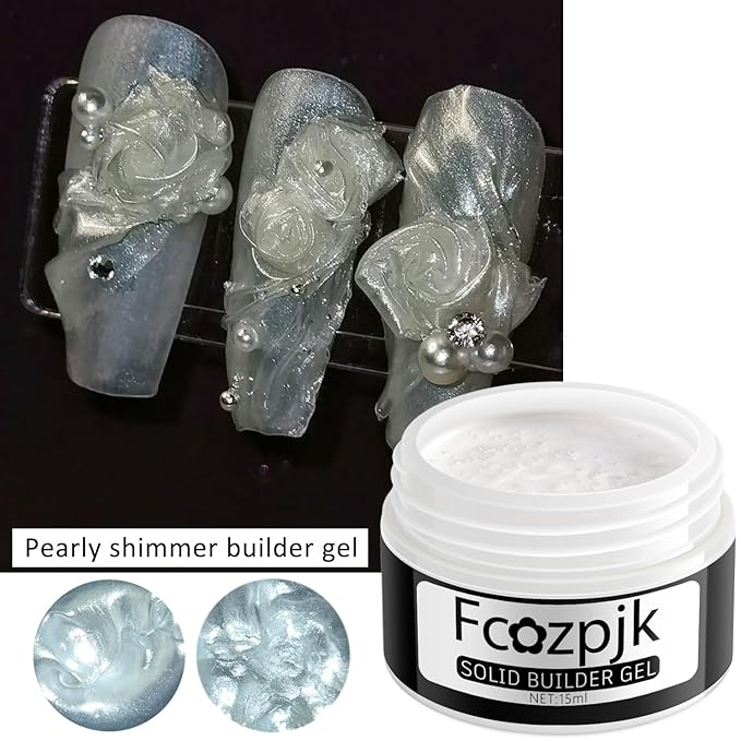 Solid Builder Gel for Nails, Pearly White & Clear Solid Builder Gel Non-Sticky Hard Gel for Nails with Silicone Carving Pen 3D Sculpting Gel Iridescent Nail Gel Manicure Salon Supplies
