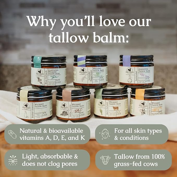 Hearth and Homestead: Handmade Blue Outback Australian Whipped Tallow Balm with Emu, Jojoba, Sandalwood, and Blue Cypress - 1.3 oz -