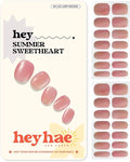 Heyhae Semi Cured Gel Nail Strips | No LED Lamp Needed | Solid, Pink, Spring | Easy Apply & Remove, Salon Quality | Includes 28 Strips, 1 Prep Pads, Nail File & Wooden Stick - Hey, Summer Sweetheart