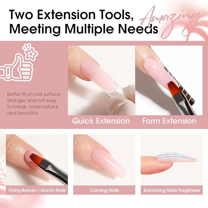 ROSALIND Poly Nail Gel Set, 8 Colors 10g Clear Nude Poly Extension Gel Nail Set, Glitter Shiny Poly Nail Gel Kit Builder Nude Gel Extension Kit for Nail Art Design Easy DIY Gift for Women