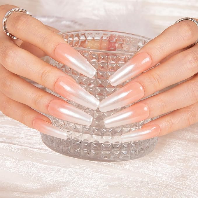 LOVFUL Press on Nails Blushing Bride | Handmade with Full Covered Crystals | Reusable Full Cover Nails | Coffin Classic Regular 1.3 in | H21-S