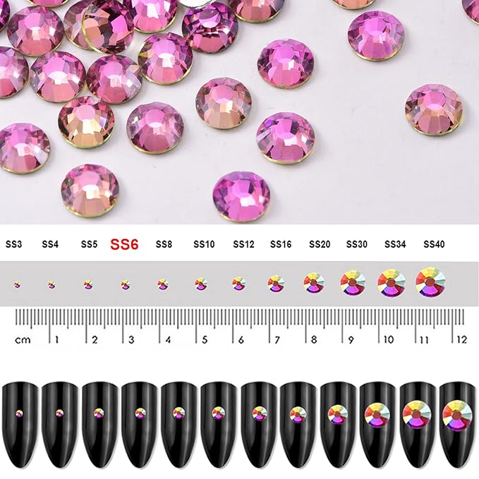 Dowarm 1440 Pieces SS6 Flatback Rhinestones, 2MM Tiny Flatback Nail Crystals for Dance Costumes, Non Hotfix Rhinestones (SS6 / 2MM, Rose Vitrail)
