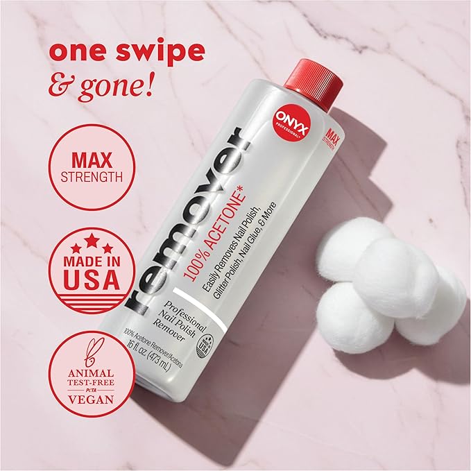 Onyx Professional 100% Pure Acetone Nail Polish Remover Kit with 7 inch Nail File, 16 fl oz - Made in USA, Maximum-Strength Gel Polish Remover, Artificial & Glitter Nail Polish