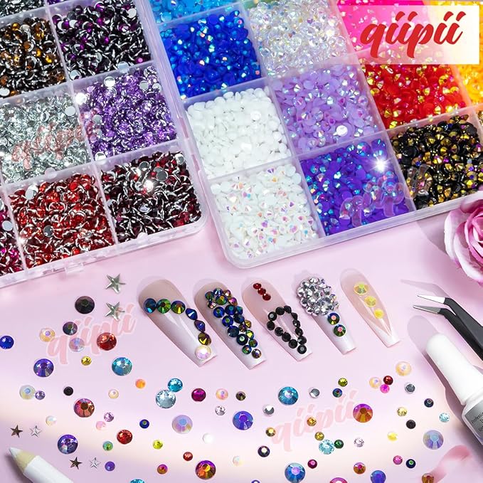 48 Color 4mm Jelly AB & Crystal Colorful Resin Rhinestones for Bedazzling Crafting SS16 Flatback Stones Gems Diamonds Charms for Nails Eyes Face Makeup Beauty Tumblers Bottles DIY Crafts Shoes