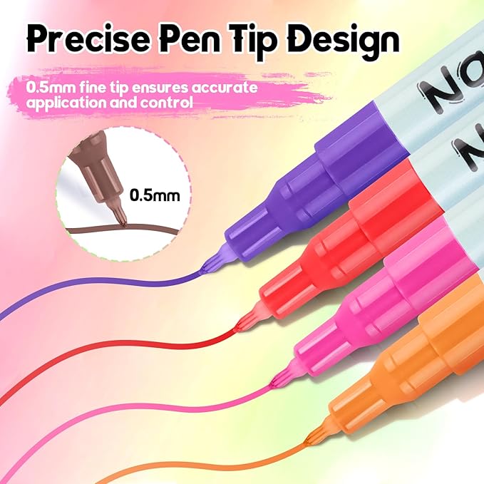 Kalolary 12 Color 3D Nail Art Pens Set, 0.5MM Fine Tip Nail Polish Pens Acrylic Paint Pen Nail Art Markers Quick-Drying Nail Art Tools for Dotting Drawing Painting DIY Nail Art Beauty Manicure(C)