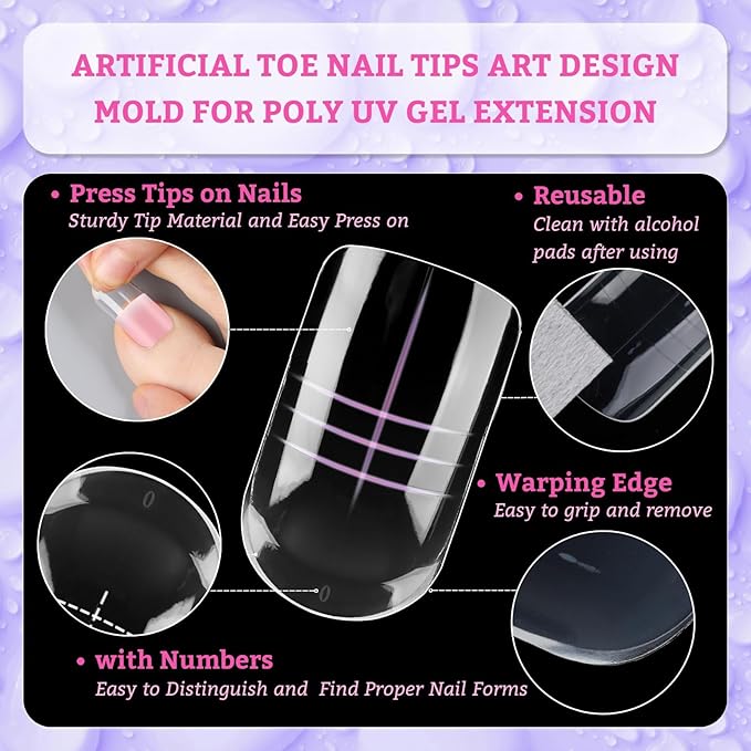 outopen 300pcs Wide Square Toe Nail Forms Clear Toenail Extension Nail Mold Full Cover Nail Art Mold for Toes for Wide Nail Beds Acrylic Extension Nail Forms for Beginners DIY Manicure, 15 Sizes