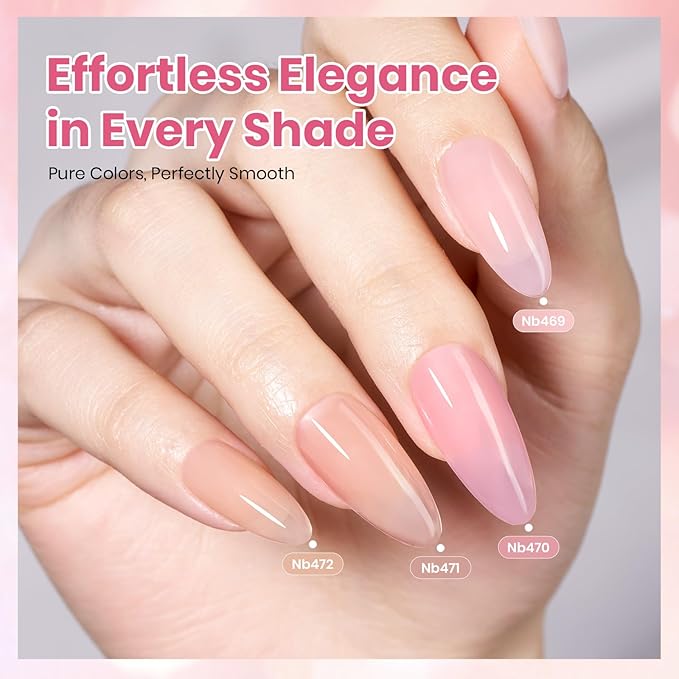 Beetles Jelly Gel Nail Polish Set - 6 Colors 15ML Full Size Hema Free Nude Pink Brown Milky White Sheer Gel Polish Kit Translucent Effect Soak Off UV Colorful Bottle Gel Gift for Women