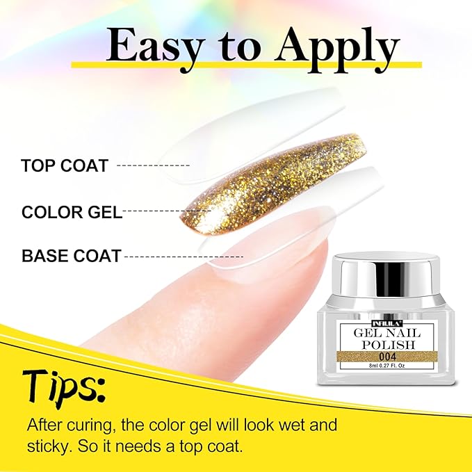 NXJ INFILILA Glitter Gel Nail Polish Set, 3 Colors Gold Silver Rose Gold Reflective Metallic Gel Polish, Holographic Sparkle Long-Lasting Soak Off UV LED Cured Gels for Salon DIY Manicure