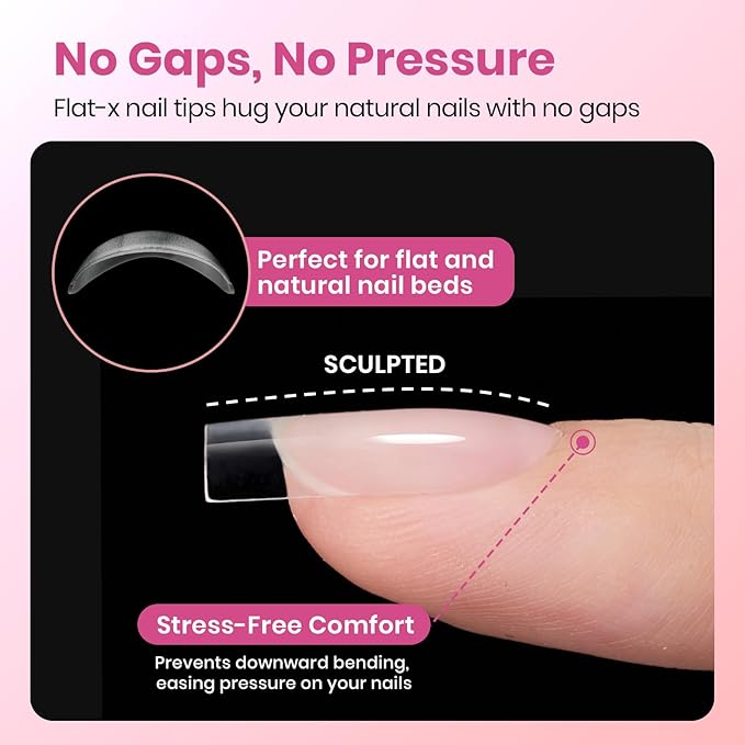 Beetles Gel Nail Tips Square Short, 320pcs 16 Sizes, Flat-X Pre-Etched Half Matte Full Cover Soft Acrylic Press on False Nail Extension Tips Easy DIY Salon Art for Flat & Natural Nail Beds