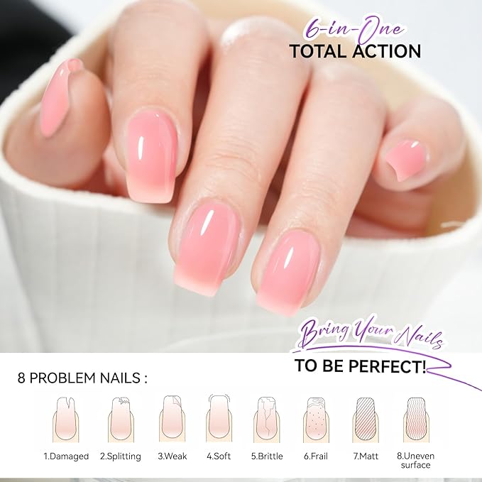 Nail Repair Protein for Thin Nails: Gelike EC 6 in 1 Natural Nail Strengthener Hardener Extra Strong and Growth - Long Lasting and Fast Dry Polish for Damaged Treatment(Pink 15ml)