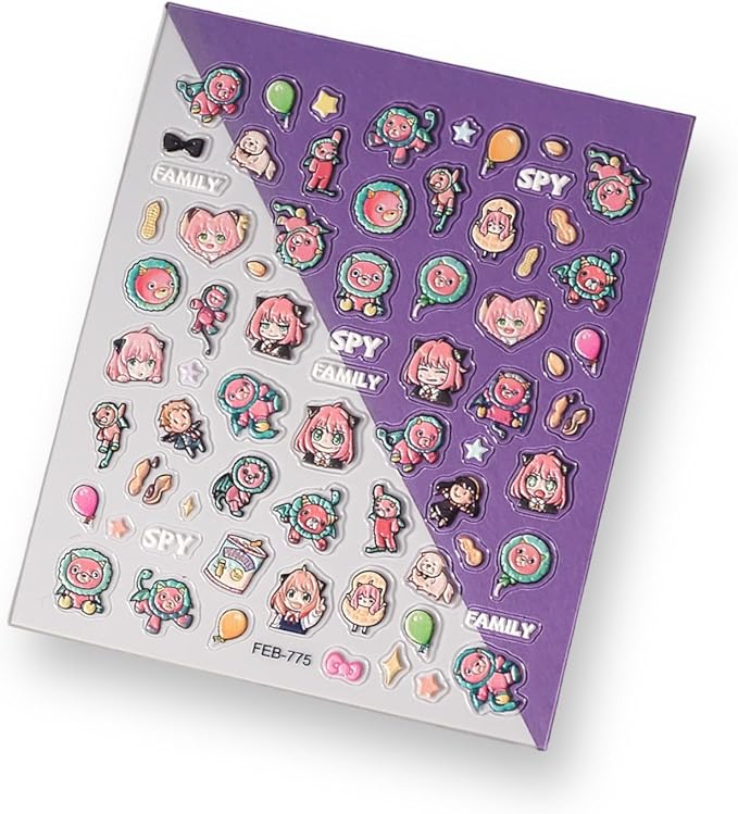 Anime Nail Stickers 5D 3D Embossed Japanese Kawaii Nail Art Decals for Unisex DIY Nail Design, Self Adhesive Stickers for Natural Gel Press On Nails, Cute Otaku Cosplay Gift (HEH)