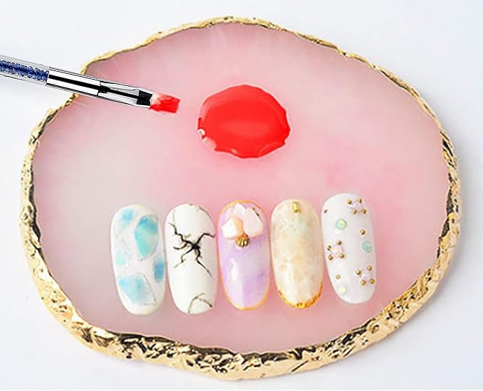 8 Pieces Designs Brushes for Nail Art Resin Palette Gel Design Nail Art Dotting Tools Nail Gel Painting Brush Mixing Palette Nail Art Equipment