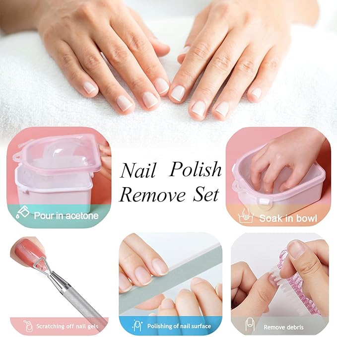 Nail Soaking Bowl, Gel Nail Polish Remover Kit, Manicure Bowl for Hand, Dip Powder Remover Tools, Nail Soak Off Bowl for Acrylic Nails, Nail Brush, Cuticle Pusher, Cuticle Peeler, 100/180 Nail File,