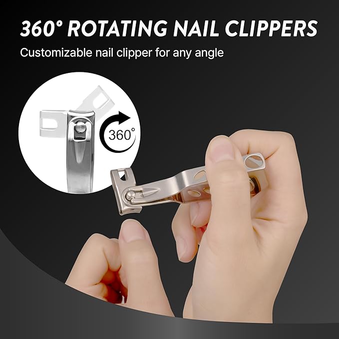 Ingrown Toenail Clippers for Seniors Thick Toenails, 7 Pcs Heavy Duty Large Pedicure Toe Nail Clipper Set with Wide Opening, Includes Nail Cutter, File, Lifter, Cuticle Pusher, Travel Case